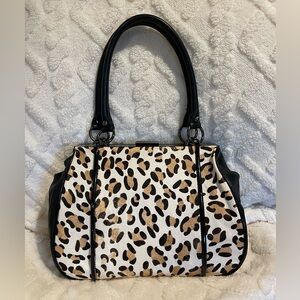 Steven by Steve Madden Vintage Leopard Calf Hair Black Leather Shoulder Bag